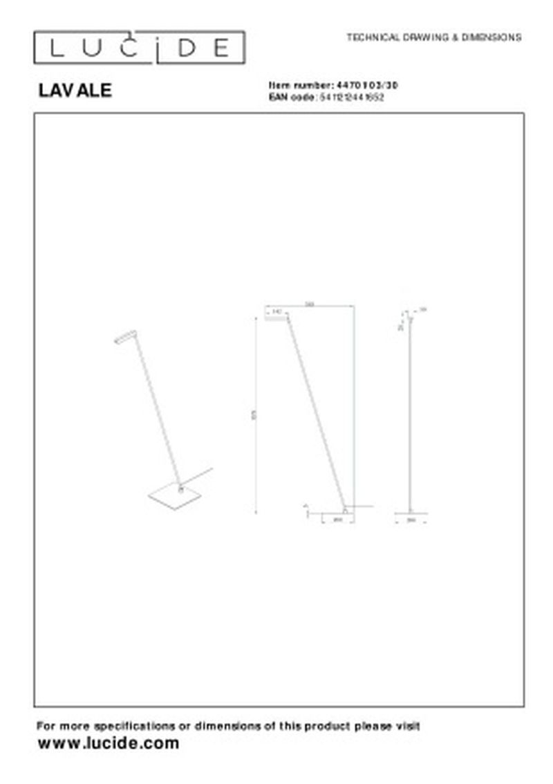 Lucide LAVALE - Stojacia lampa na čítanie - LED Dim.K/2700K - Čierna